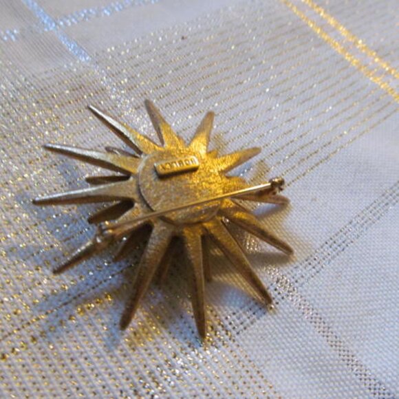STARBURST BOBLEY GOLD STAR BROACH RHINESTONE BALL CENTER BEAUTIFUL SIGNED Vt-At. - Picture 3 of 16